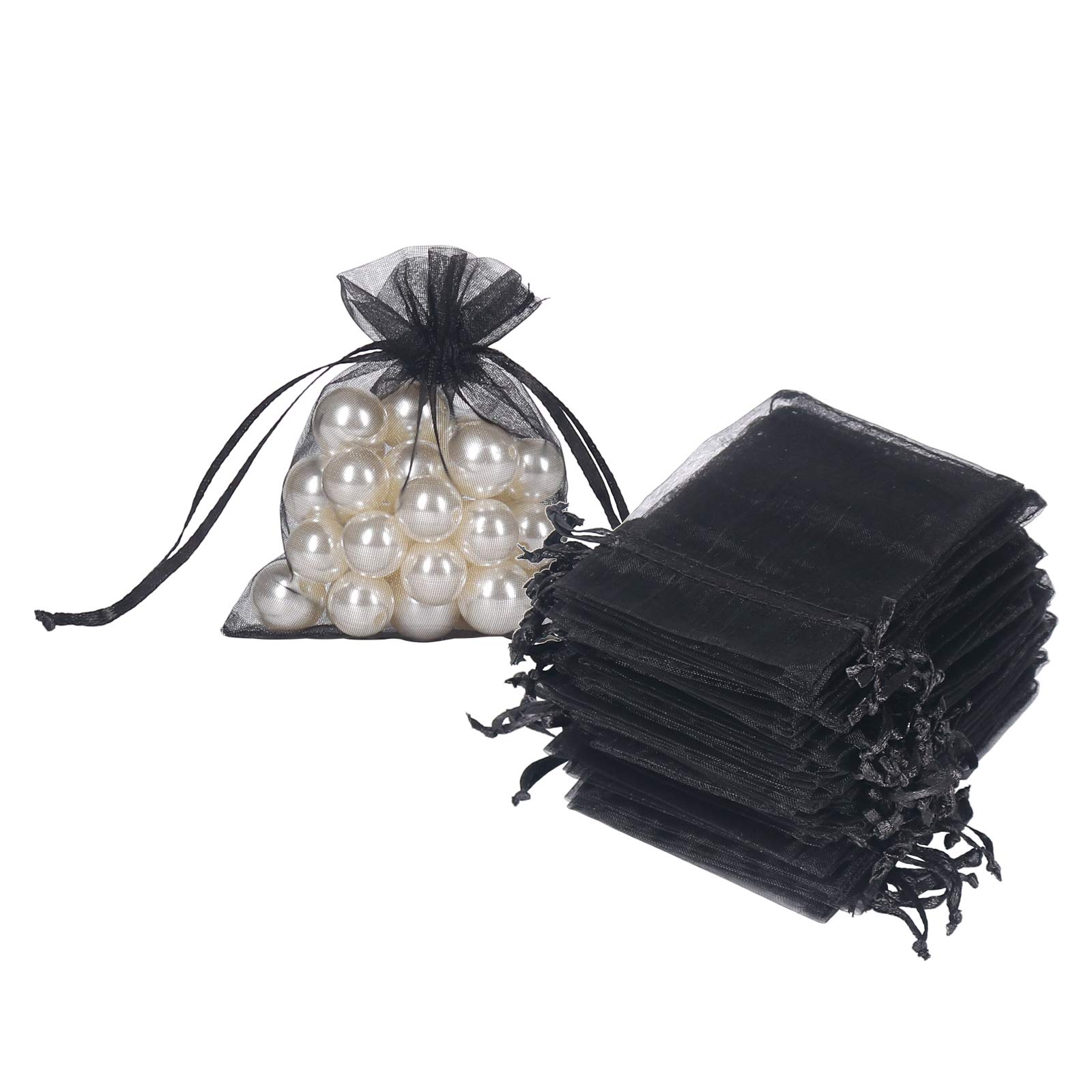 Photo 1 of HRX Package Black Organza Bags 3x4 inch 100pcs, Mesh Candy Bags Jewelry Gift Pouches Drawstring Empty Sachet for Halloween Present Giveaways