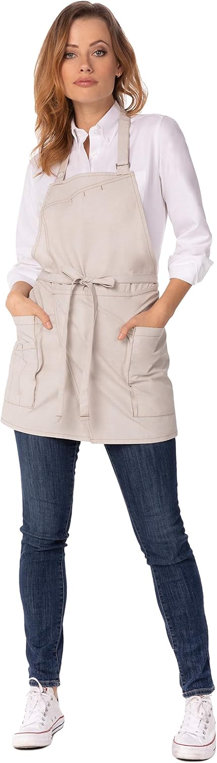Chef Works mens Unisex Medford Short Bib Aprons, Natural, 25 L x 38.4 W US: Clothing