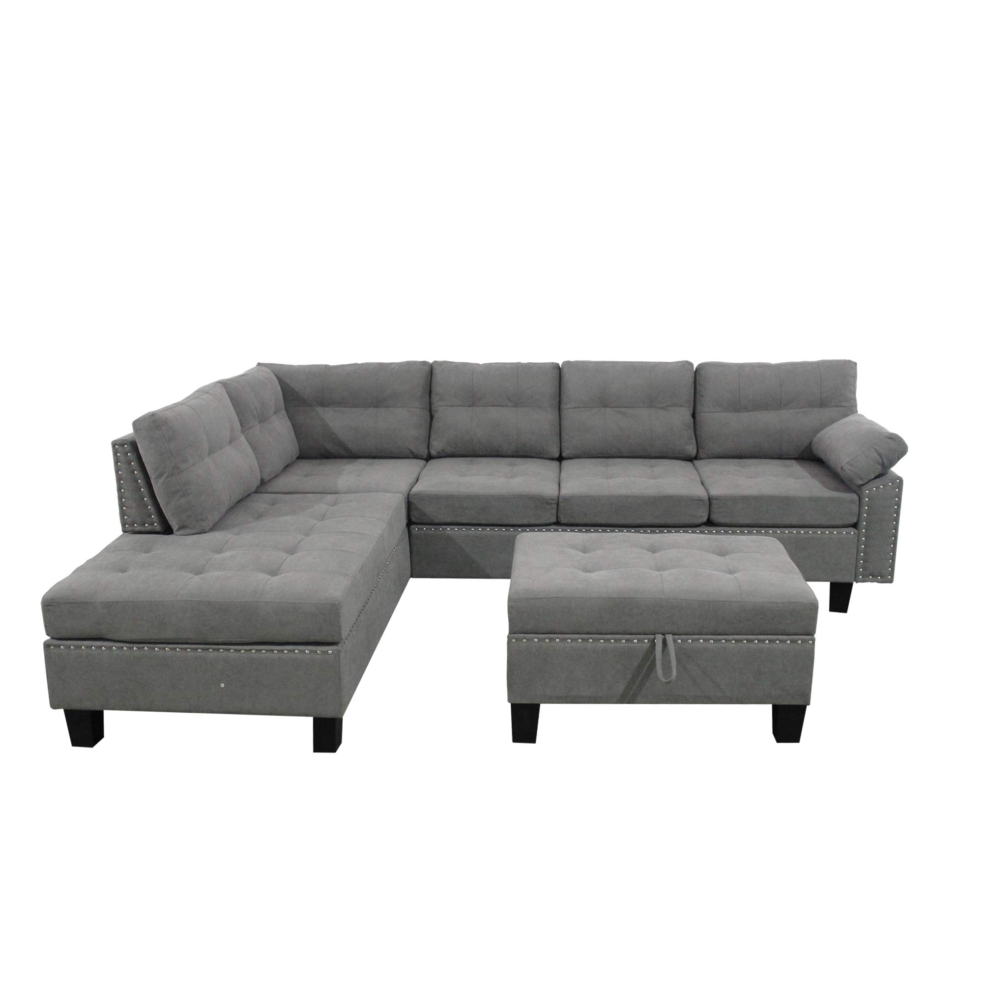 Buy Sectional Sofa Set with Chaise Lounge and Storage Ottoman Nail Head
