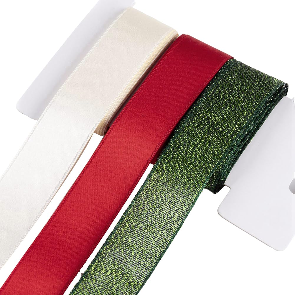 CABODYALS 9 Yards 25mm Red White And Green Satin Ribbon Holiday Ribbon Bulk Christmas Xmas Themed Color Winter Grosgrain Ribbon for Wrapping Gift Making Craft Christmas Party Wreath Decor Supplies