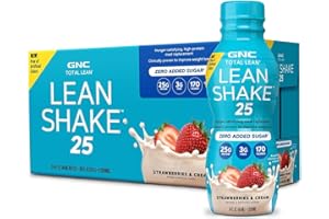GNC Lean Shake 25 Protein Shake, Clinically Proven Weight Management, Meal Replacement, 25g Protein with Zero Added Sugar, Ready To Drink, Strawberries and Cream, Pack of 12