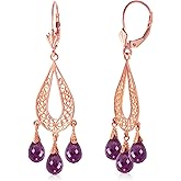 3.75 Carat 14k Solid Rose Gold Chandelier Earrings Natural Amethyst
