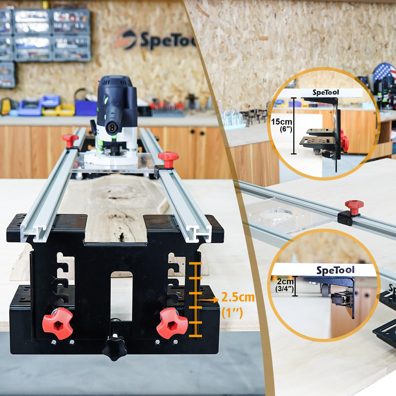 SpeTool Planfräsvorrichtung Planfräsen Vorrichtung Oberfräse Router Sled 3 Achsen Verstellbar Führungsschiene Oberfräse Planfräser für Holz von Holzplattenabflachung 4