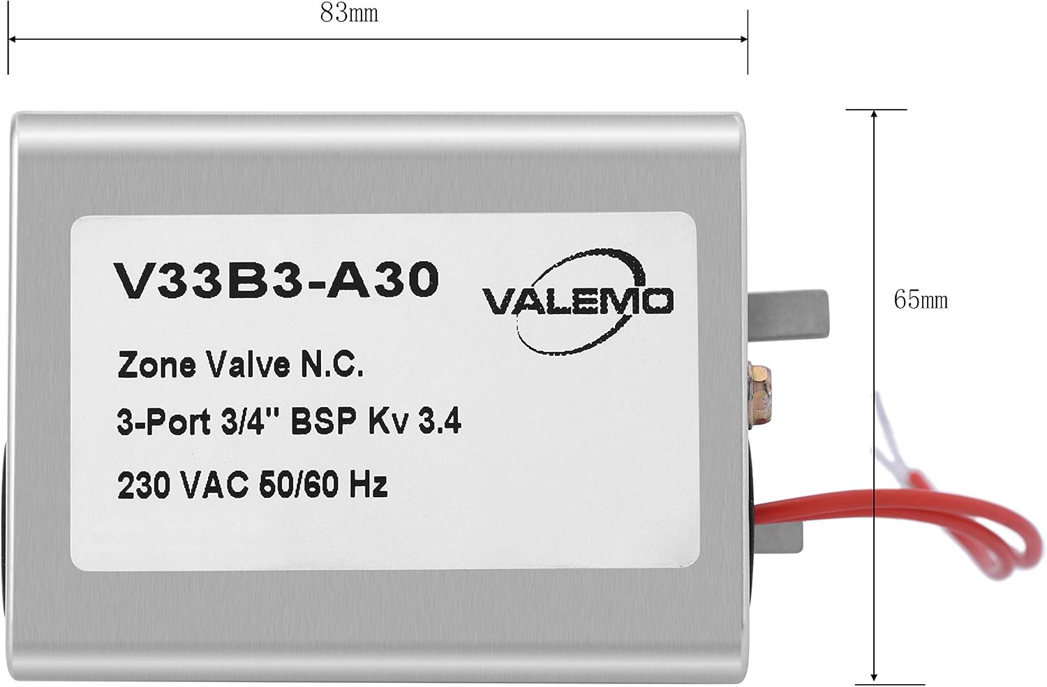 VALEMO V33B3-A30 3-Port MOTORISED Zone Valve Normally Closed 3/4 BSP - Image 4