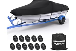 VIGORVAN Boat Cover 17-19ft, Waterproof Heavy Duty Marine Grade Boat Covers, Weather Resistant Windproof Fits Tri-Hull, V-Hull, Runabout, Fishing Boat, 17-19ft Long by 102in Wide, Black