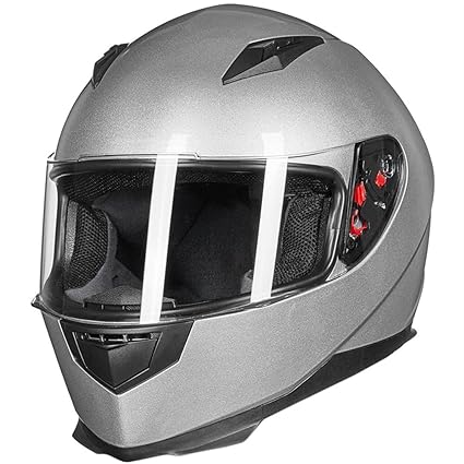 Ilm Full Face Motorcycle Street Bike Helmet With Removable Winter Neck Scarf 2 Visors Dot S Silver