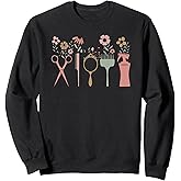 Hair Stylist Hairdresser Salon Men Women Groovy Retro Floral Sweatshirt