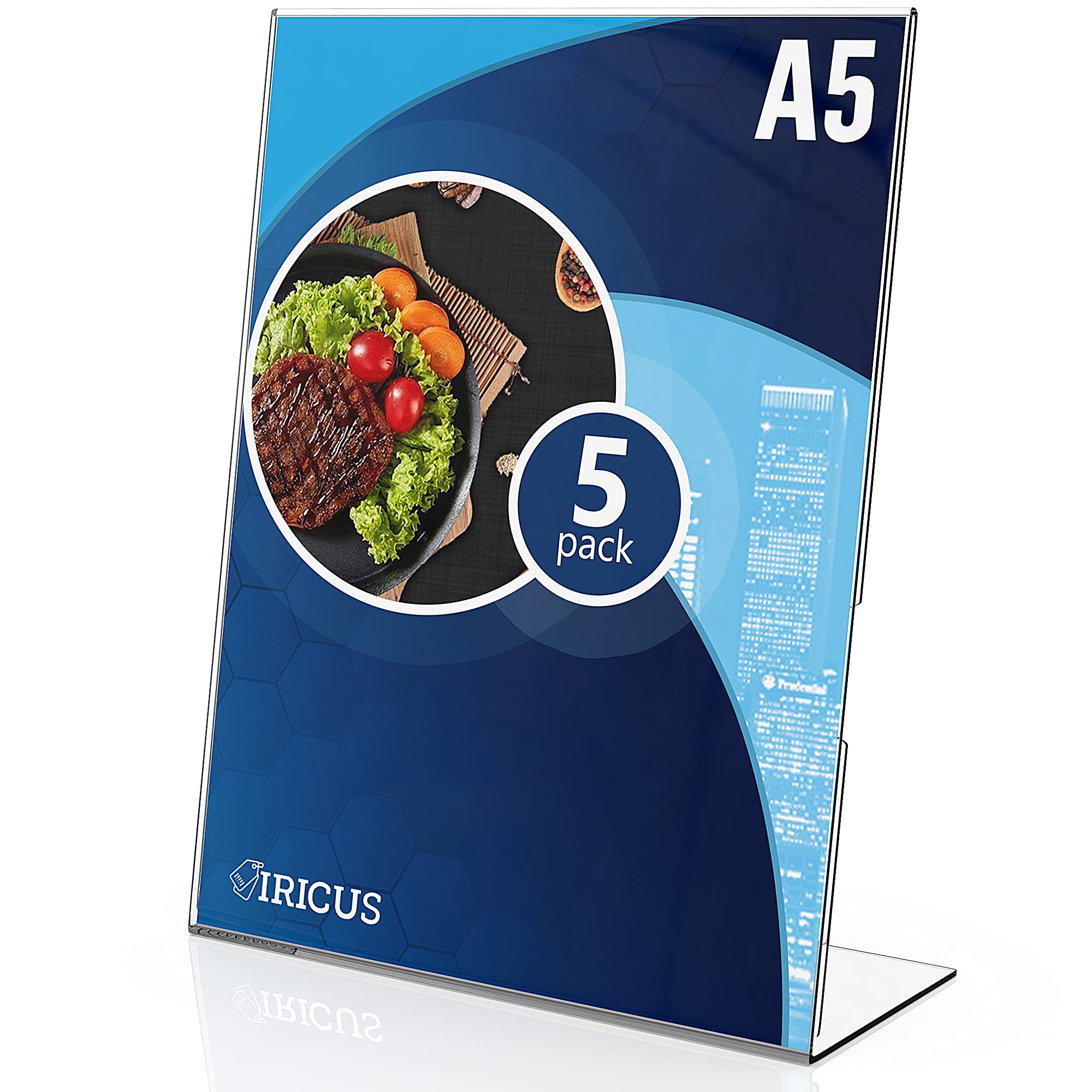 5 pack Acrylic Sign Holder A5 - Acrylic Sign Holder with Vertical Slanted Back - Clear Plastic Sign Holder Paper Display Table Stand Photo Frames Flyer Document Paper Display Stand for Office