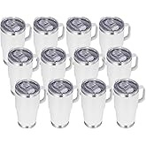 VEGOND 20 oz Tumbler Bulk with Handle Lid and Straw, Stainless Steel Insulated Travel Coffee Mug Set, Spill Proof Double Wall Metal Tumblers Cups, New White 12 Pack