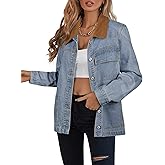 luvamia Jean Jacket Women Trendy Button Down Contrast Corduroy Collar Casual Loose Fit Denim Barn Jackets with Pockets