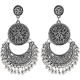 coadipress Boho Round Chandelier Earrings for Women Dainty Bohemian Bali Vintage Chandelier Indian Earrings Disc Flower Crescent Moon Beaded Tassel Drop Earrings Boho Jewelry Gifts