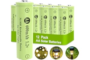 Porvoo AA Ni-MH 600mAh 1.2V Rechargeable Batteries, AA Solar Batteries for Outdoor Solar Lights, Garden Lights, String Lights (12Pack AA)