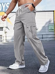 PLEPAN Men's Casual Cargo Pants with Drawstring