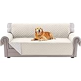 PrinceDeco Couch Cover for Dogs Washable Reversible Couch Covers for 3 Cushion Couch Sofa Pet Friendly Water Resistant Furniture Protector with Elastic Straps(Sofa 66", Ivory)