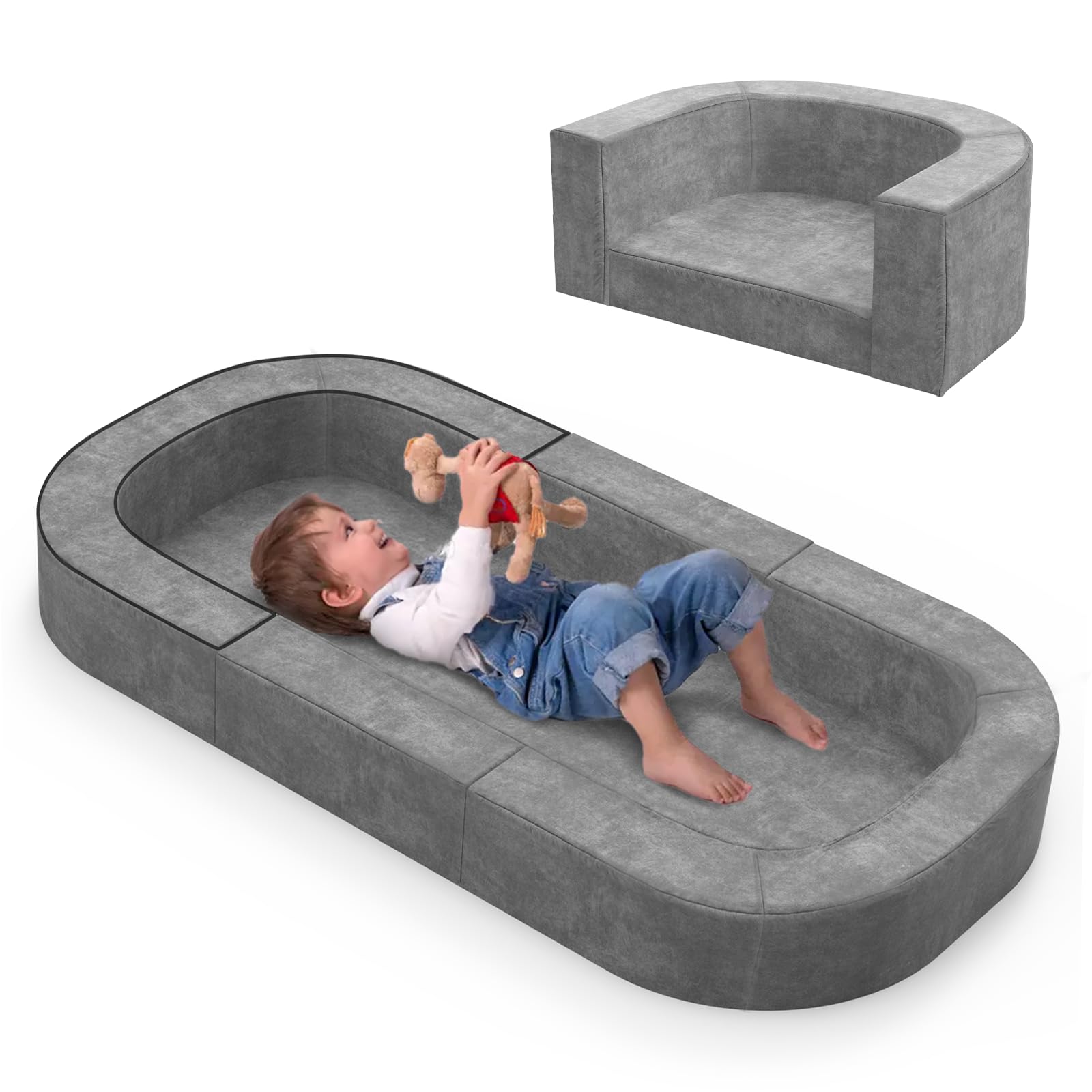 Photo 1 of (PARTIAL SET) (USED/FAIR) cutebeams 2-in-1 Toddler Travel Bed and Sofa for Children 1-3yr Old, Waterproof Folding Travel Bed with Carrying Bag, Grey