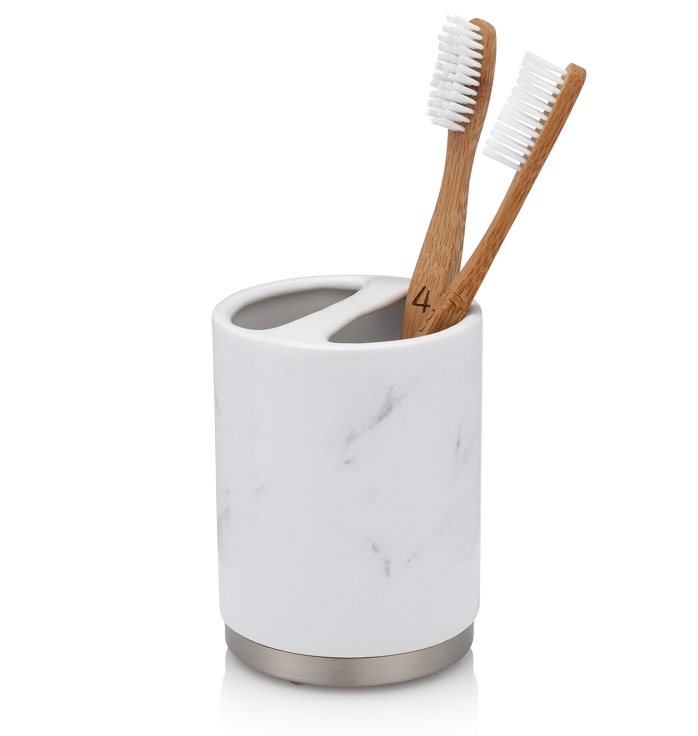 EssentraHome 4Piece White Ceramic Bathroom Accessory Set with Marble Look, Complete Set