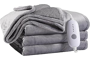 LADUNG Electric Heated Blanket 50'' × 60'' Machine Washable Flannel Blanket, Throw Size, 3 Hours Auto Off & 5 Fast Heating Levels, Comfortable Double-Sided Thickened Electric Blanket, Grey