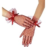 Women's Short Lace Gloves with Bow Ruffles Lace Tea Party Gloves for Wedding Costume Evening Dinner Party