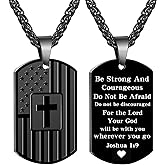 Dog Tag Christian Necklace for Men, Bible Verse American Flag Cross Necklace for Birthday Christmas First Communion Baptism Gifts