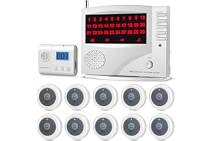 SYNLETT Nurse Call System Wireless Call System with 1 Portable Caregiver Pager 10 Call Buttons and 1 Central Monitoring Unit for Seniors Patients Clinic Emergency Nursing Care Home