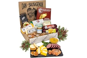 Dan the Sausageman Northwest Necessities Snack Gift Basket – Gourmet Meat & Cheese Summer Sausages, Mustard & Sweet Treats Set – 11-Items Holiday Box