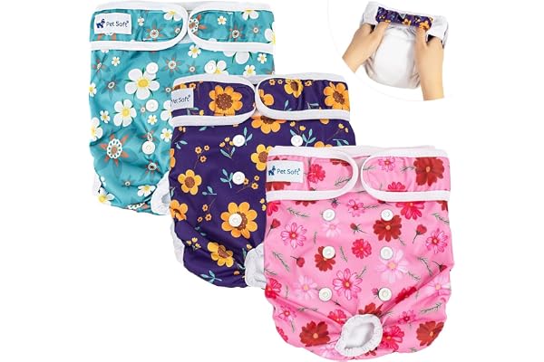 Pet Soft Washable Female Diapers (3 Pack) – Female Dog Diapers, Comfort Reusable Doggy Diapers for Girl Dog in Period Heat (C