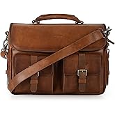 VELEZ Tan Full Grain Leather Messenger Bag for Men - 15" Laptop Briefcase - Mens Vintage Business Crossbody Computer Bags