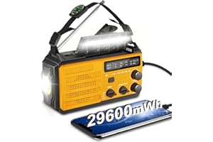 Trekkinglamb 29600mWh Emergency Weather Radio, AM FM NOAA Weather Alert Radio Battery Powered, Portable Solar Hand Crank Radio Flashlight Cell Phone Charger, Compass for Winter Storm Emergency,SOS