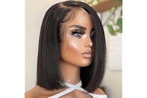 FKFO Bob Wig Human Hair 13X4 Lace Front Wigs Human hair Short Straight Frontal Bob Wig HD Transparent Lace Frontal wigs Pre Plucked for Women Glueless Wigs With Baby Hair Natural black10Inch-4