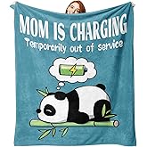 Paayna Gift for Mom from Daughter Son Panda Flannel Throw Blanket, for Mama, Birthday Ideas, Mom is Charging Present for Women, Soft Bedding Sofa Blankets 50 x 60 in