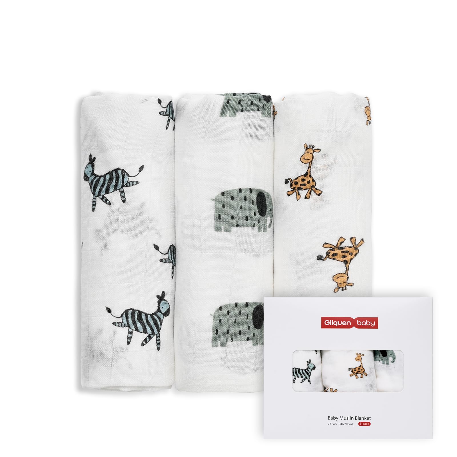 GLLQUEN BABY Muslin Squares Cloth for Baby, 3pack 70cm x 70cm Cotton Burp Cloths for Newborn, Absorbent & Breathable and Ideal to Clean, Wipe & Cover Newborns — image 1