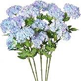 Blue Hydrangea Artificial Flowers, 5Pcs 26.8" Faux Hydrangea Bouquet with 4 Head, Silk Fake Flowers with Stems for Vase, Wedding Bouquet, Home Decor, DIY, Baby Shower, Centerpieces Tables Decoration