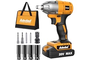 Adedad Power Impact Wrench with Battery 1/2 inch Cordless Impact Gun 20V Lightweight Impact Driver for Car,Home,DIY