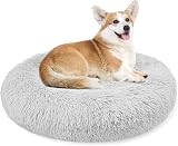 Enjamoy Plush Donut Dog Bed Calming Round Grey 70cm