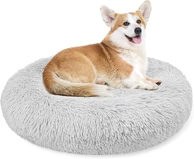 Enjamoy Plush Donut Dog Bed Calming Round Grey 70cm