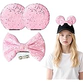 SDGCMNY Magnetic Mouse Ears with Bow, Hat Clips for Caps. Festive Accessories for Theme Parks, Princess Birthday Parties Gift