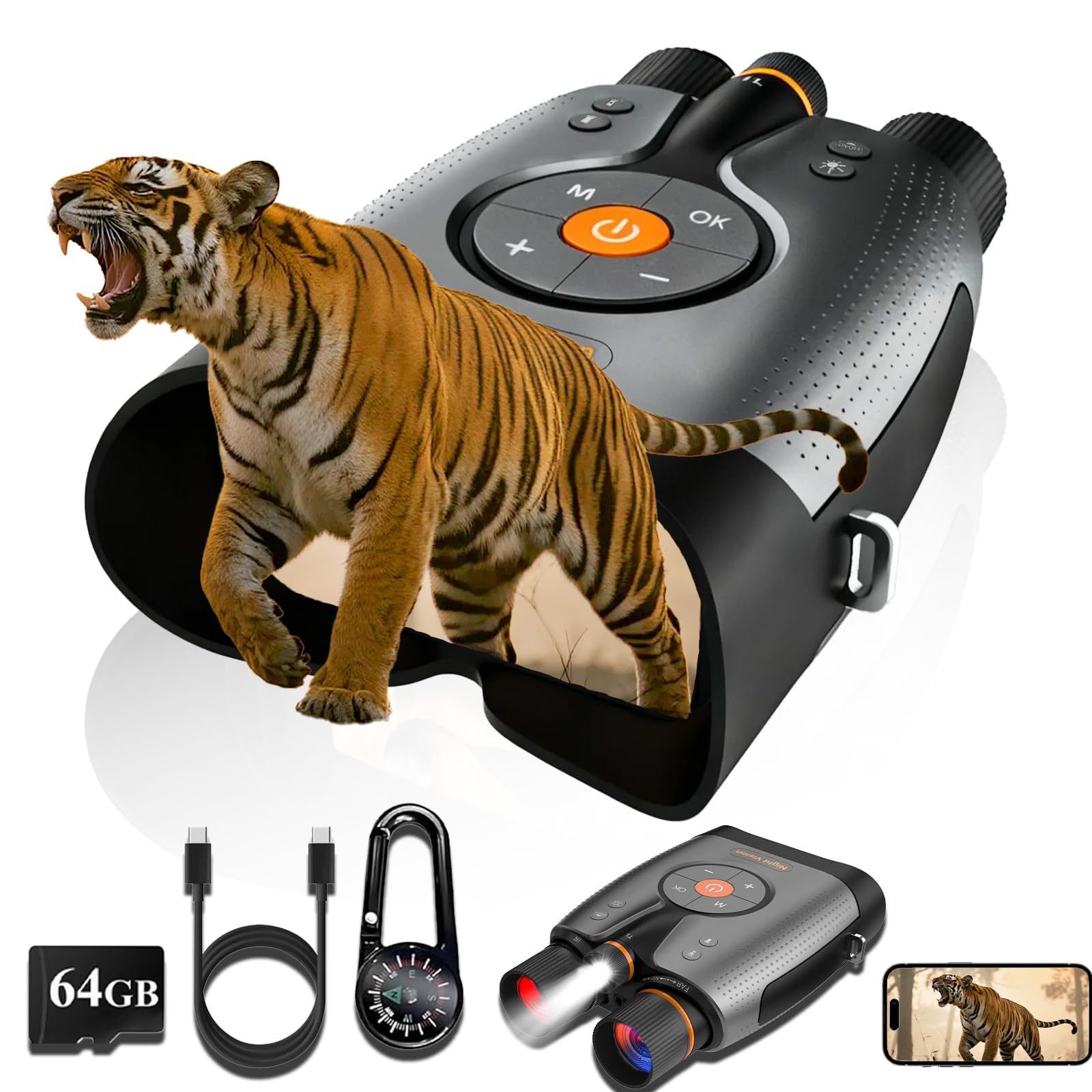 Photo 1 of Waaniynan True 4K Ultra HD Night Vision Binoculars with 52MP Full Color Photo & Video Capture, 3940ft Viewing Range, WiFi& App Control with 64GB Storage Card for Camping Hunting & Security