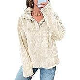 BLENCOT Womens Casual Button Down Collar Pullover Fleece Sweatshirt Long Sleeve Tops Warm Sherpa Coat Jacket Pockets
