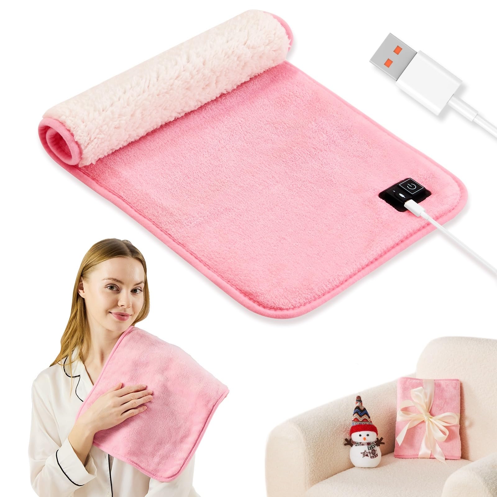 Photo 1 of USB to USB C, 18W Fast Heated Pad 24"x 12", USB Heating Pad, Car Heating Pad, Heat Settings, Electric Heating Pads for Back, Machine Washable, Auto Shut Off, Back Pain Relief/Period Cramps, Pink