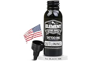 Element Tattoo Supply Nighthawk Black Tattoo Ink - Permanent Solid Black Color for Outlining, Shading & Blending, Professional Grade, Vegan, Non-Toxic & Safe for Human Skin, 1 oz Bottle