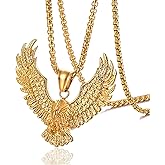 Fusamk Punk Rock Stainless Steel Animal Eagle Tag Pendant Wings Necklace