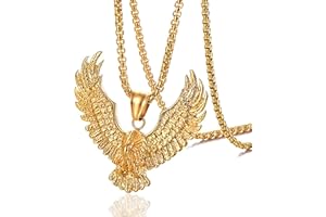 Fusamk Punk Rock Stainless Steel Animal Eagle Tag Pendant Wings Necklace