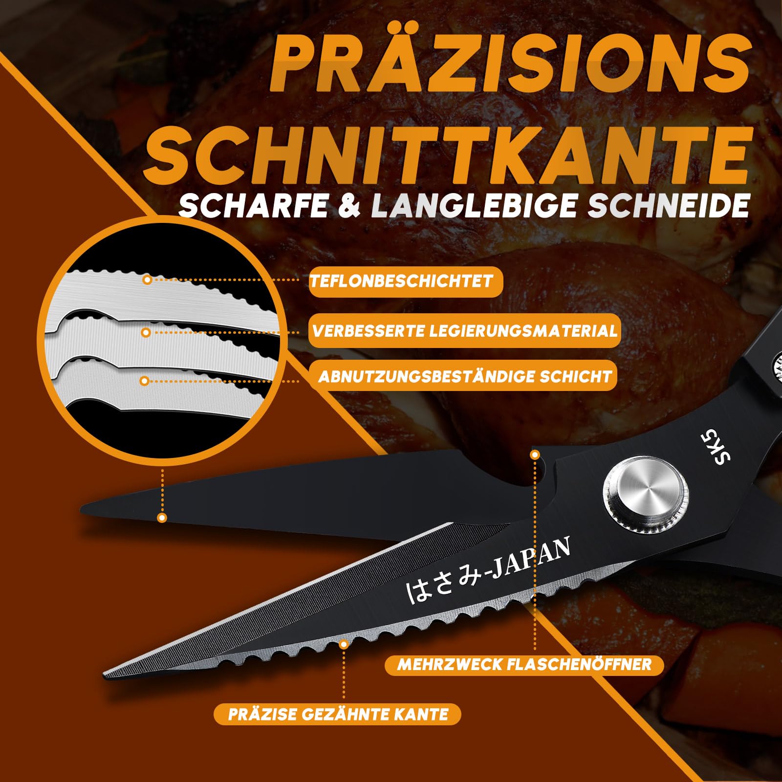 Dream Reach Küchenschere Set,Hochleistungs Geflügelschere, Scharf Küchenschere für Fleisch,Hühnerknochen und Pute Geschenke für Mama 3