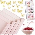 20 Sheets Flower Wrapping Paper - Waterproof Floral Bouquet Wrapping Paper, Florist Supplies with 3D Gold Butterfly Decor（Translucent Pink)
