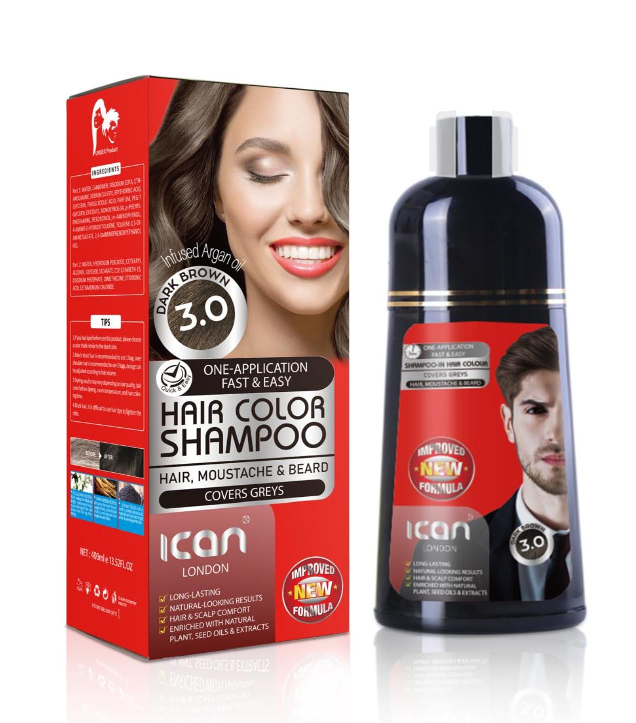 Hair Color Shampoo Dark Brown 3.0 100% Gray Coverage 400ML