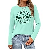 ELDPS St Patricks Day Shirt Women: Lucky Shamrock Long Sleeve Shirt Funny Irish Clover Graphic Tee Tops