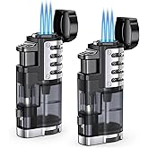Torch Lighter Butane Refillable Triple Jet Flame Torch Lighters, Windproof Adjustable Flame Butane Torch Lighter with Punch 2 Pack (Without Fuel)