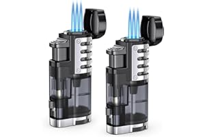 TOPKAY Torch Lighter Butane Refillable Triple Jet Flame Torch Lighters, Windproof Adjustable Flame Butane Torch Lighter with Punch 2 Pack (Without Fuel)