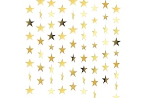 Spakon 65 Feet Glitter Star Paper Garland Banner Hanging Decoration Star Streamers Double Side 2025 Graduation Decorations for Wedding Birthday Festival New Year Party Decoration (Gold)