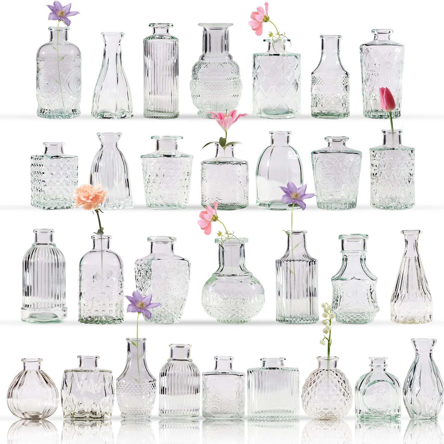Photo 1 of Yabool 30 Pcs Bud Vase Set, Vases for Centerpieces, Cute Glass Bud Vases in Bulk, Small Vases for Flowers, Mini Vase Set for Wedding Decorations, Home Table Flower Décor